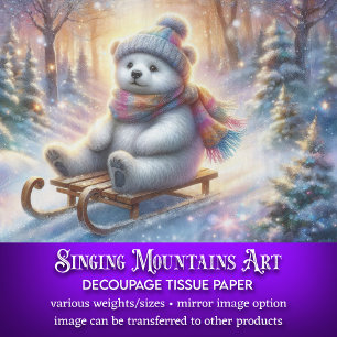 Christmas Bear Winter Woodland Sled Decoupage Tissue Paper