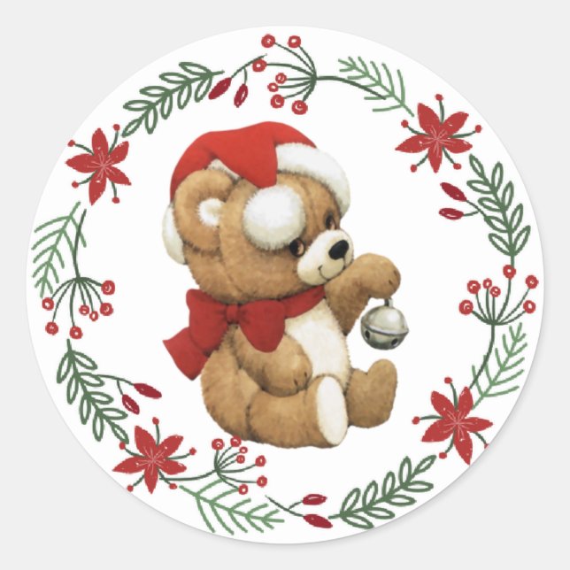 Christmas Bear With Bell Sticker (Front)