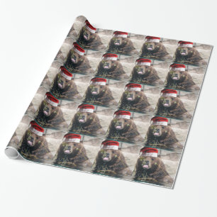 Christmas Bear With Santa Hat Wrapping Paper