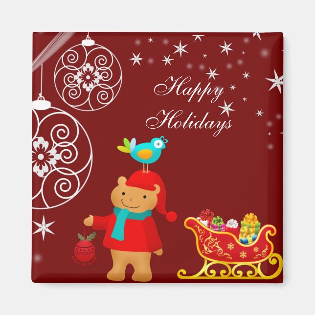  Christmas Bear with Sleigh Magnet (Front)