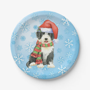 Christmas Bearded Collie Paper Plate