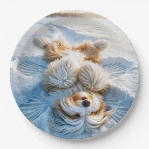 Christmas Bearded Collie Snow Angel Paper Plate