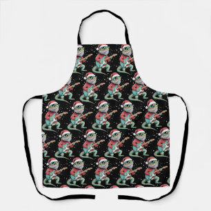 Christmas Bearded Dragon Playing Guitar Musician  Apron