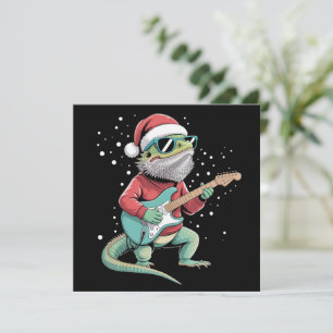 Christmas Bearded Dragon Playing Guitar Musician  Holiday Card