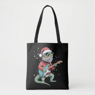 Christmas Bearded Dragon Playing Guitar Musician  Tote Bag