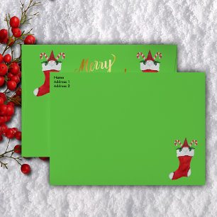 Christmas Bearded Gnome in Stocking Candy Canes Envelope