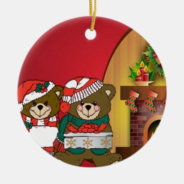 Christmas Bears Ceramic Ornament (Front)