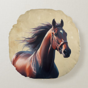 Christmas Beautiful Brown Horse  Round Pillow