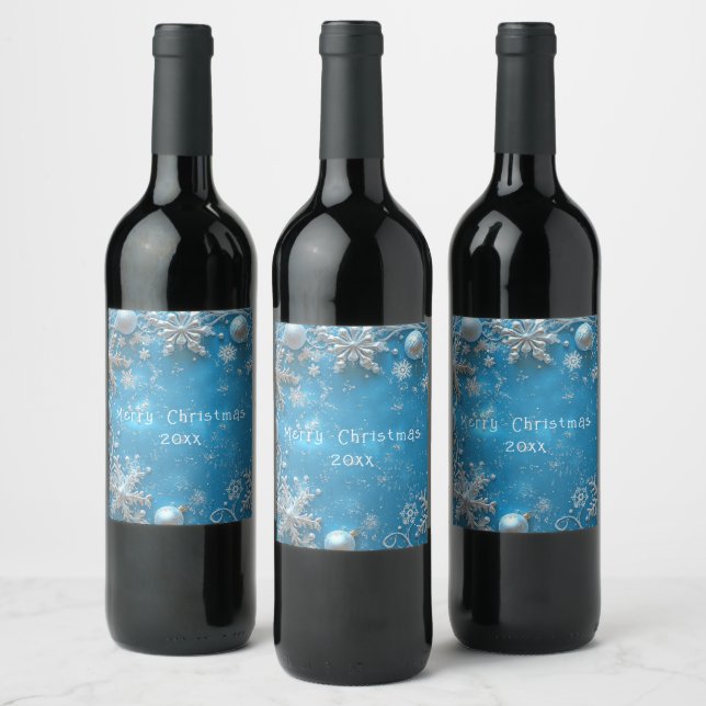 Christmas Beautiful Glitter Snowflakes Ornaments Wine Label (Bottles)