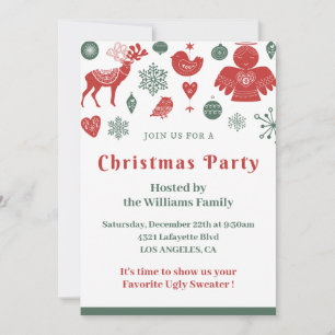 Christmas Beautiful Nordic Pattern Green Invitation