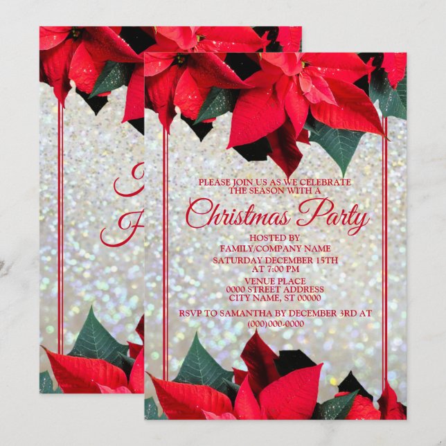 Christmas Beautiful Red Flowers Holidays Party Invitation (Front/Back)