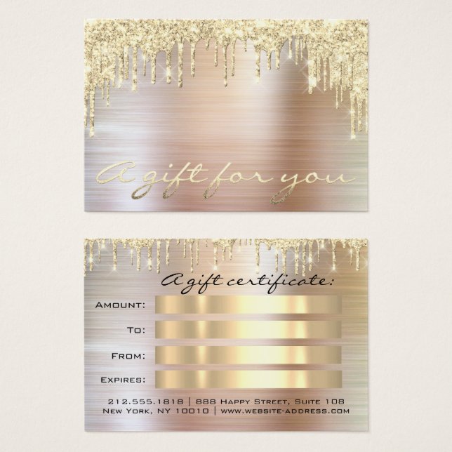 Christmas Beauty Salon Gold Gift Certificate Metal (Front & Back)