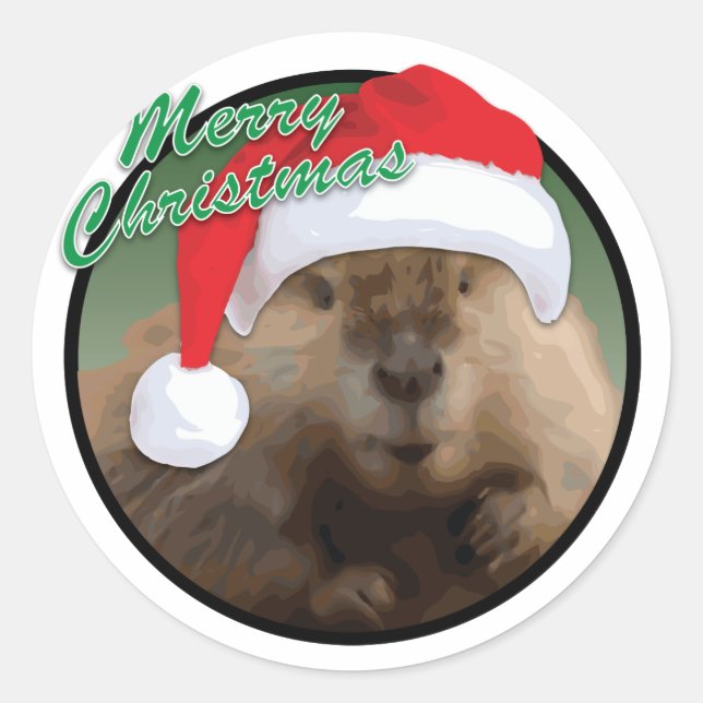 Christmas Beaver - Classic Round Sticker, Glossy Sticker (Front)