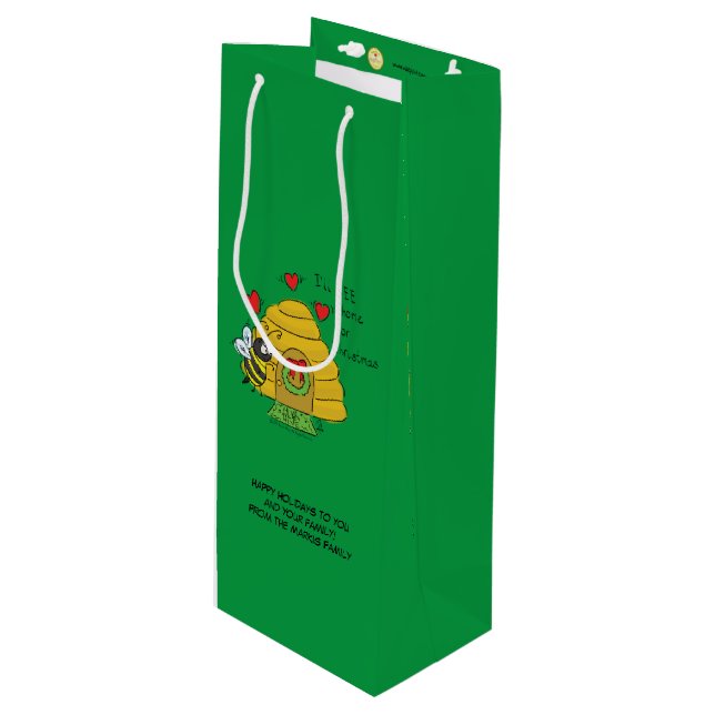 Christmas Bee Funny Holiday Cartoon Wine Gift Bag (Front Angled)