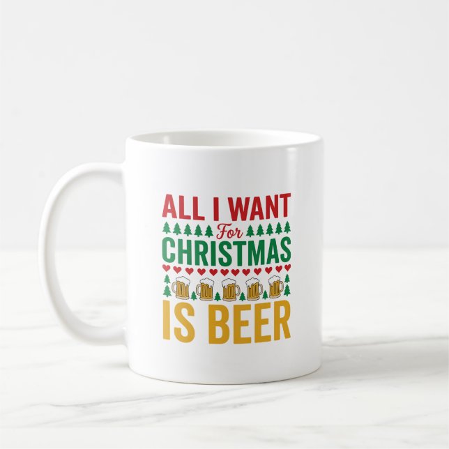 Christmas Beer Funny Holiday Drinking Design Coffee Mug (Left)