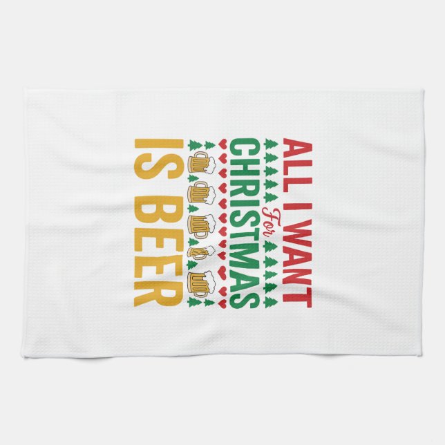 Christmas Beer Funny Holiday Drinking Design Kitchen Towel (Horizontal)