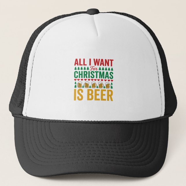 Christmas Beer Funny Holiday Drinking Design Trucker Hat (Front)
