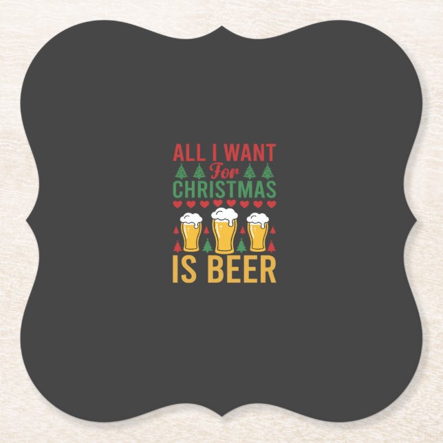 Christmas Beer Holiday Drinking Paper Coaster (Front)