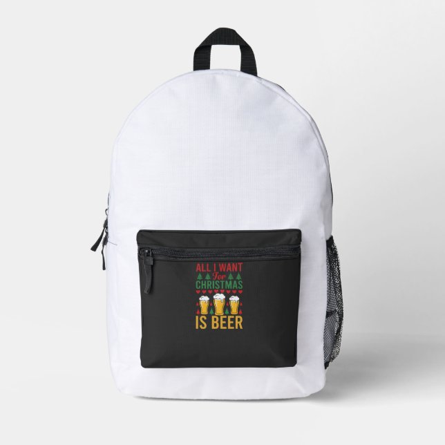 Christmas Beer Holiday Drinking Printed Backpack (Front)