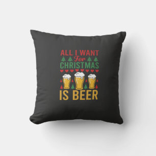 Christmas Beer Holiday Drinking Throw Pillow