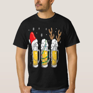 Christmas Beer Mugs Reinbeer Santa Hat Xmas Gift T-Shirt