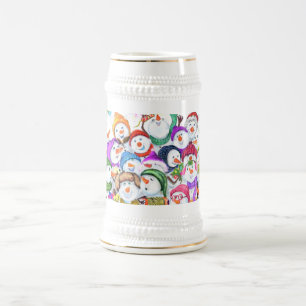 Christmas Beer Stein with Happy Snowmans Party