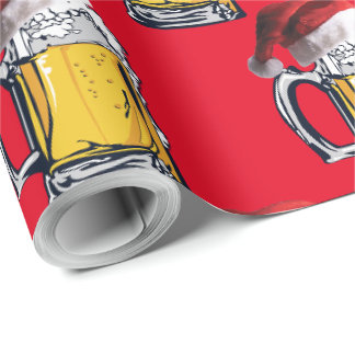 Christmas Beer wearing a Santa Claus Hat Wrapping Paper
