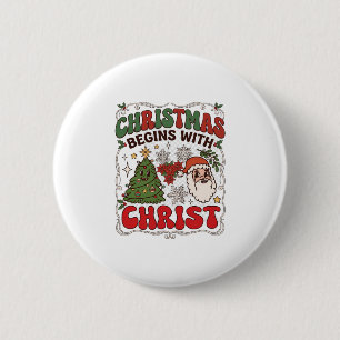 Christmas Begins Christ Santa Claus Tree Snowflake 2 Inch Round Button