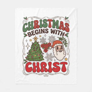 Christmas Begins Christ Santa Claus Tree Snowflake Fleece Blanket