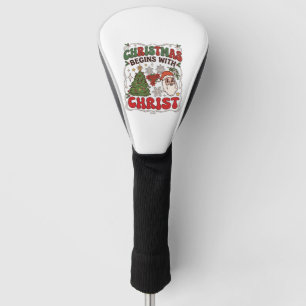 Christmas Begins Christ Santa Claus Tree Snowflake Golf Head Cover