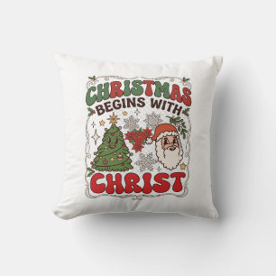 Christmas Begins Christ Santa Claus Tree Snowflake Throw Pillow