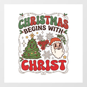 Christmas Begins Christ Santa Claus Tree Snowflake Window Cling