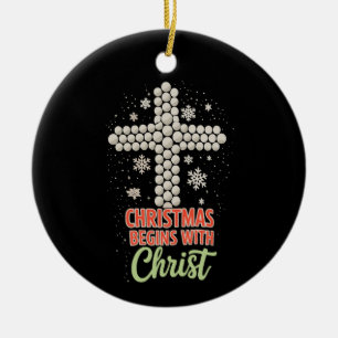 Christmas Begins With Christ Christian Snow Xmas Ceramic Ornament