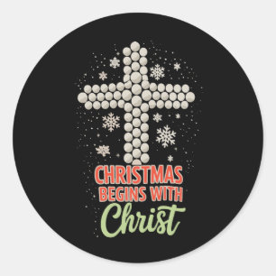 Christmas Begins With Christ Christian Snow Xmas Classic Round Sticker