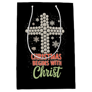 Christmas Begins With Christ Christian Snow Xmas Medium Gift Bag