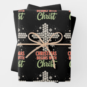 Christmas Begins With Christ Christian Snow Xmas Wrapping Paper Sheet