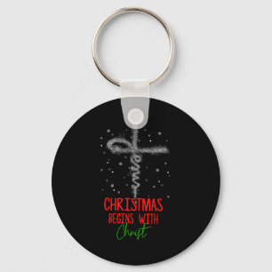 Christmas Begins With Christ Cross Christian Relig Keychain