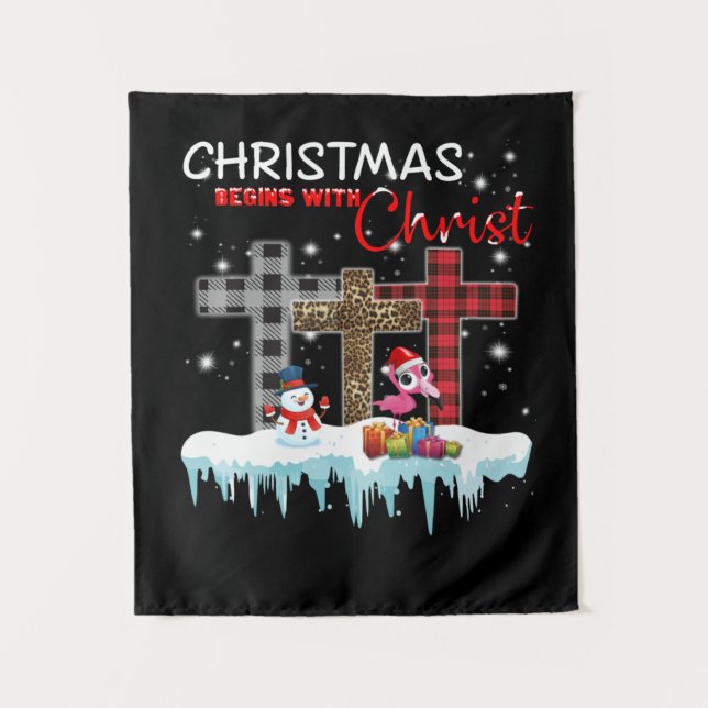 Christmas Begins With Christ Love Flamingo Tapestry (Front)