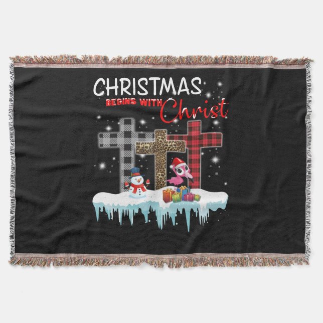 Christmas Begins With Christ Love Flamingo Throw Blanket (Front)