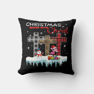 Christmas Begins With Christ Love Flamingo Throw Pillow