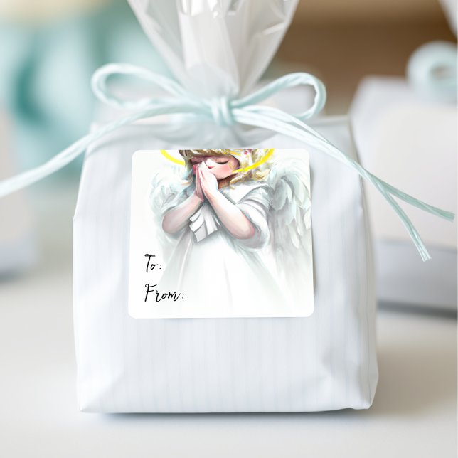 Christmas begins with Christ Praying Angel Square Sticker (Creator Uploaded)