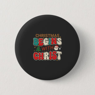 Christmas Begins With Christ Retro Santa 2 Inch Round Button