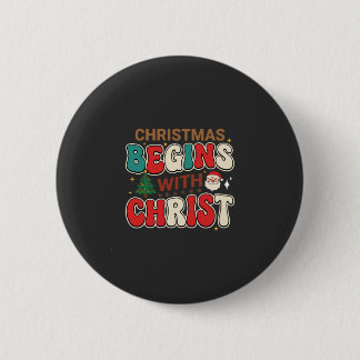 Christmas Begins With Christ Retro Santa 2 Inch Round Button