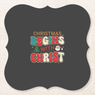 Christmas Begins With Christ Retro Santa Paper Coaster