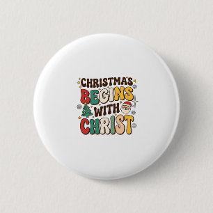 Christmas Begins With Christ Santa Tree Design 2 Inch Round Button