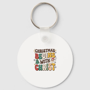 Christmas Begins With Christ Santa Tree Design Keychain