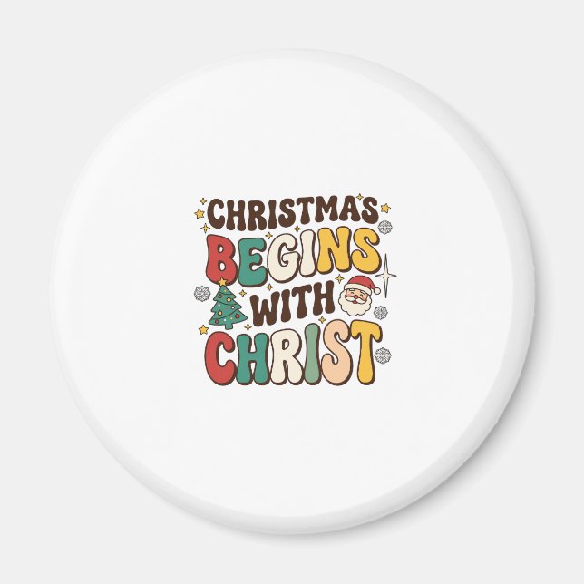 Christmas Begins With Christ Santa Tree Design Magnet (Front)