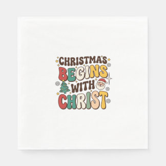 Christmas Begins With Christ Santa Tree Design Napkin