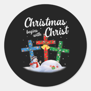 Christmas Begins With Christ Snowman Christian Cro Classic Round Sticker