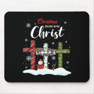 Christmas Begins With Christ Snowman Christian Cro Mouse Pad